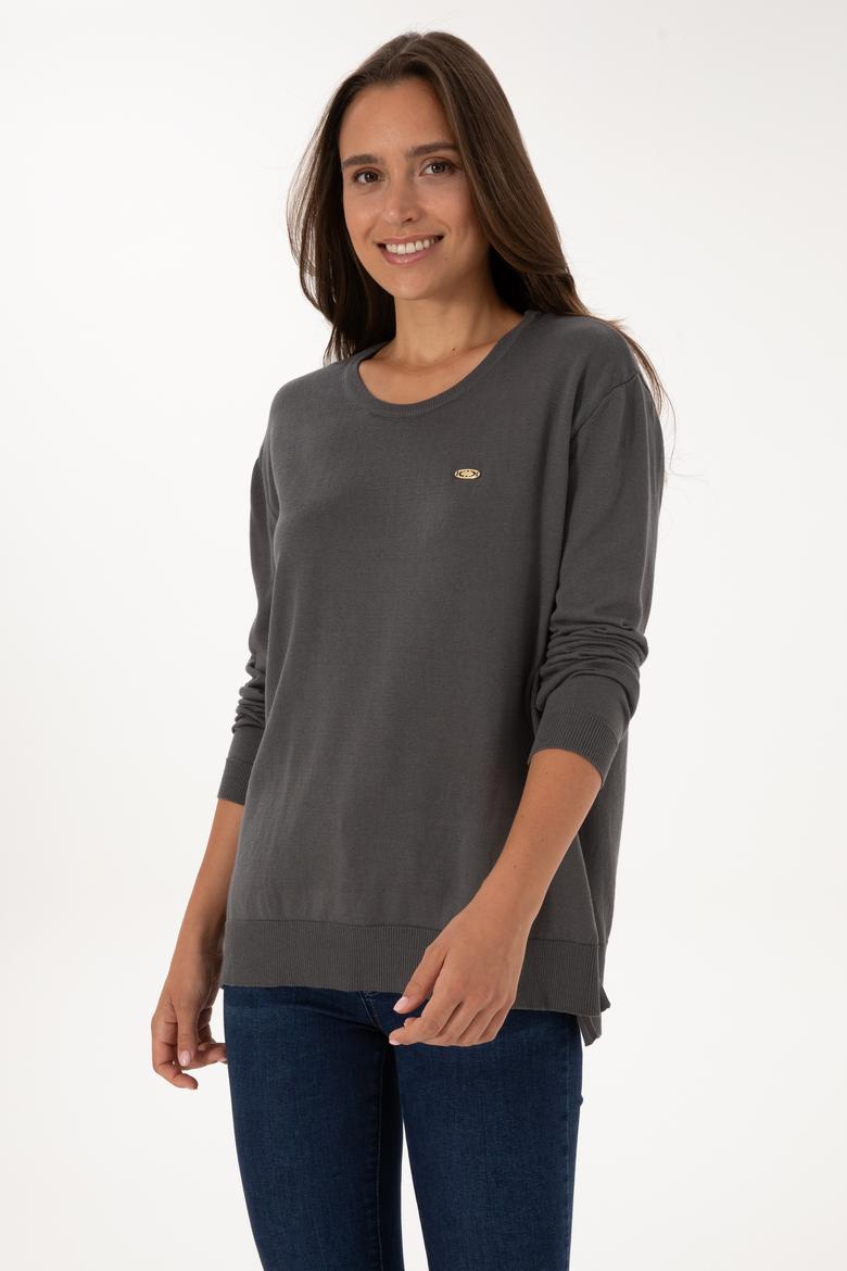 Kadın Gri Bisiklet Yaka Basic Kazak