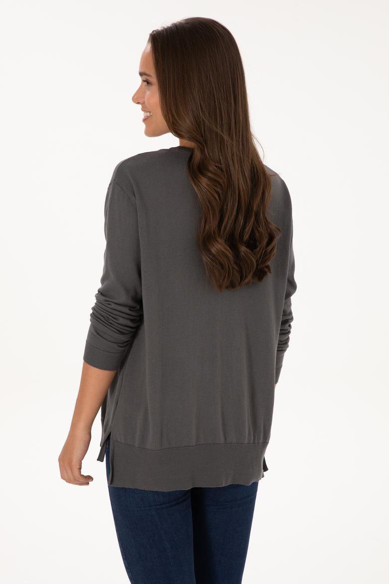 Kadın Gri Bisiklet Yaka Basic Kazak - 50307735036