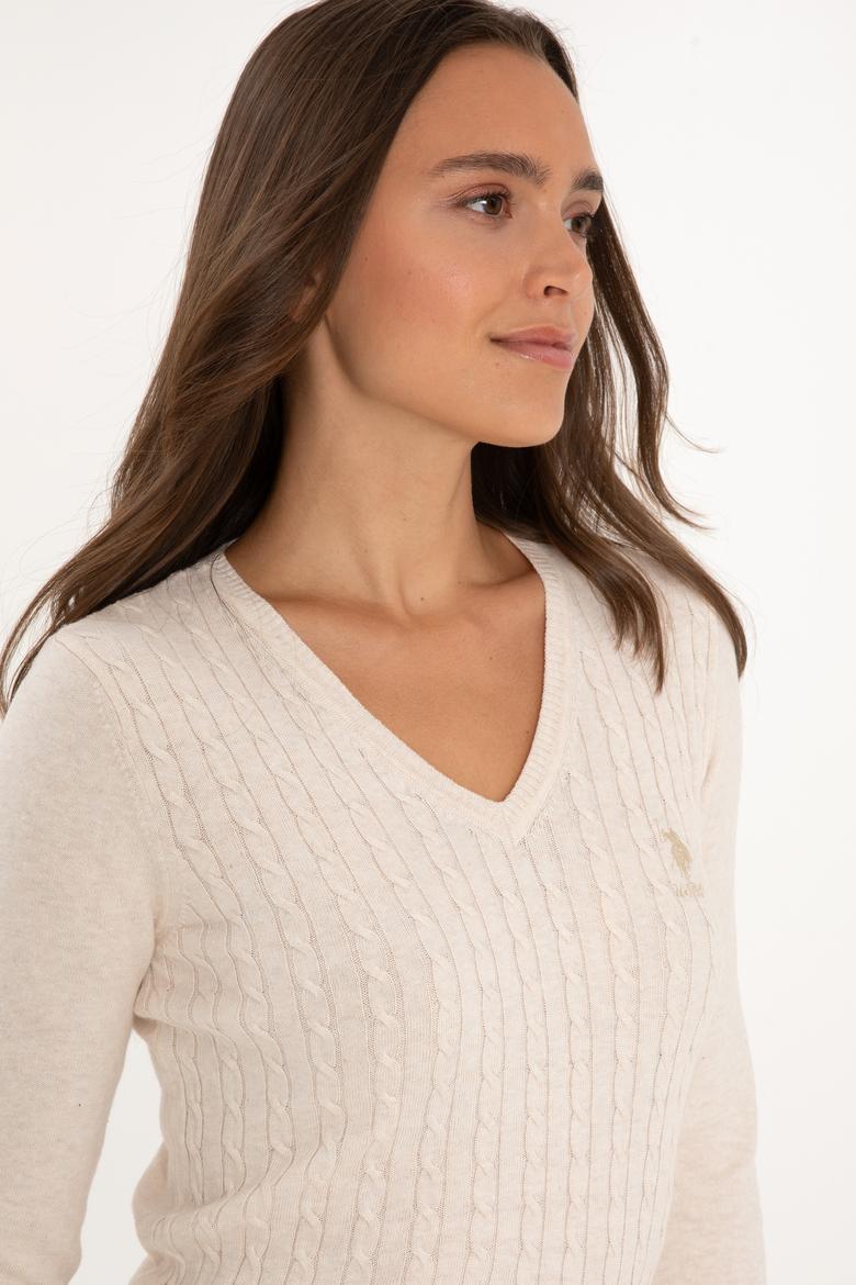 Kadın Krem Melanj Basic Kazak - 50307710032