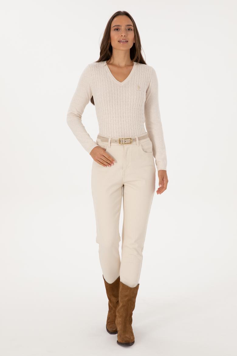 Kadın Krem Melanj Basic Kazak - 50307710032