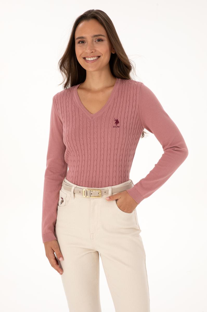 Kadın Orkide V Yaka Basic Kazak