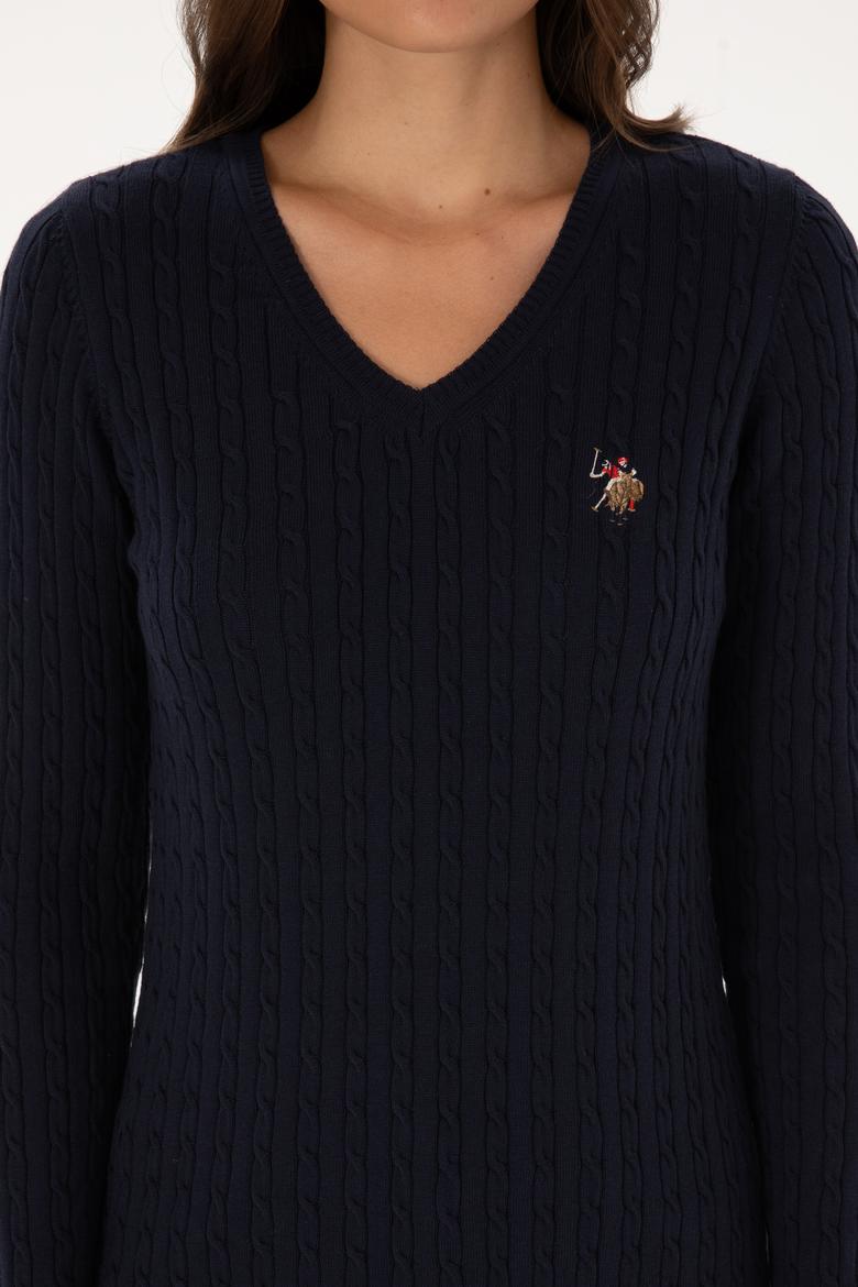 Kadın Lacivert V Yaka Basic Kazak - 50307700020