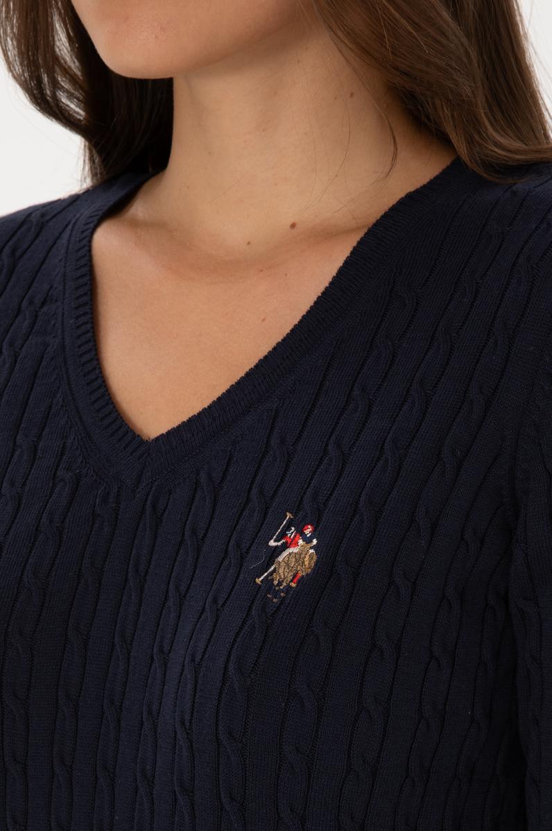 Kadın Lacivert V Yaka Basic Kazak