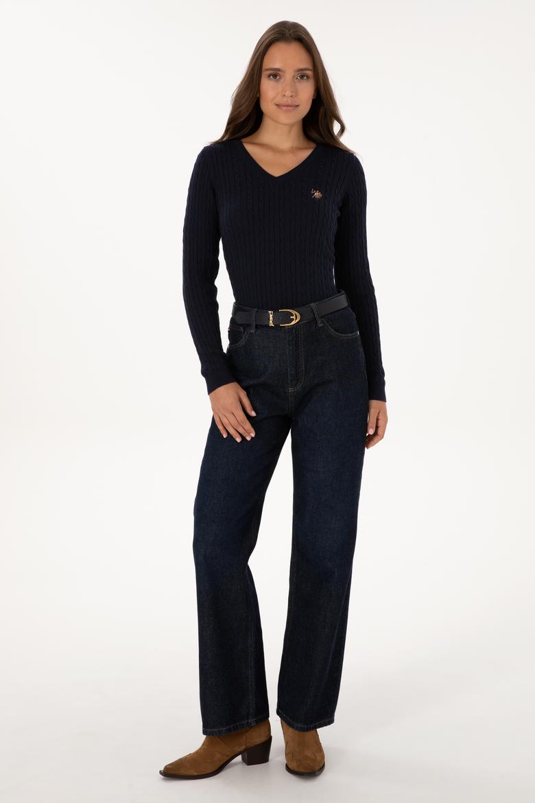 Kadın Lacivert V Yaka Basic Kazak - 50307700020