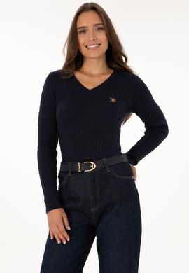 Kadın Lacivert V Yaka Basic Kazak - 50307700020