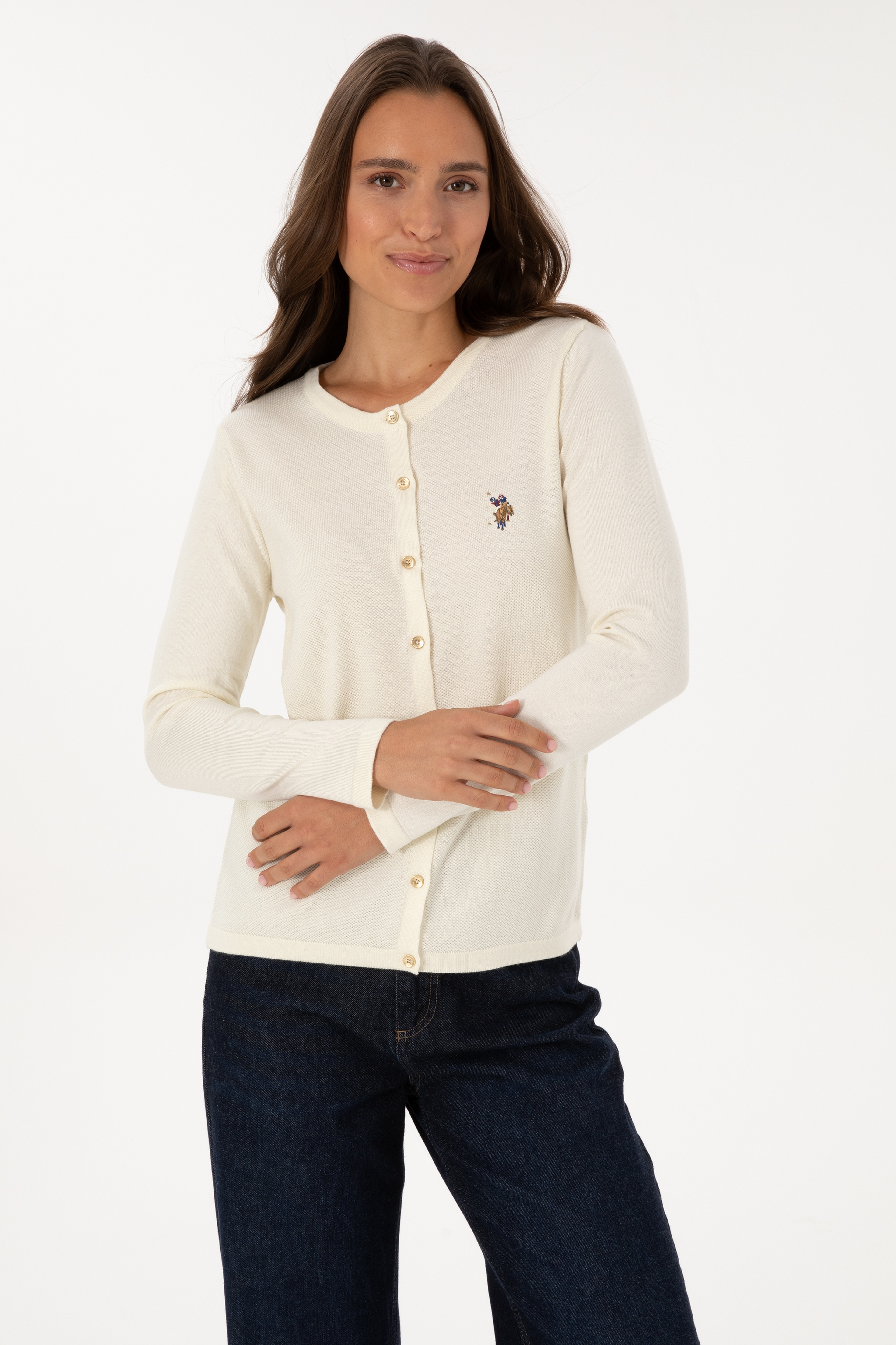 Kadın Krem Basic Triko Hırka - Image 3