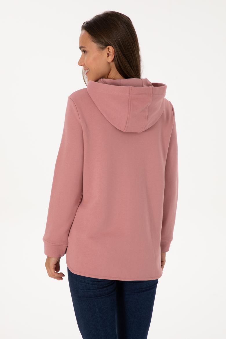 Kadın Gül Kurusu Fermuarlı Kapüşonlu Sweatshırt - 50307714052