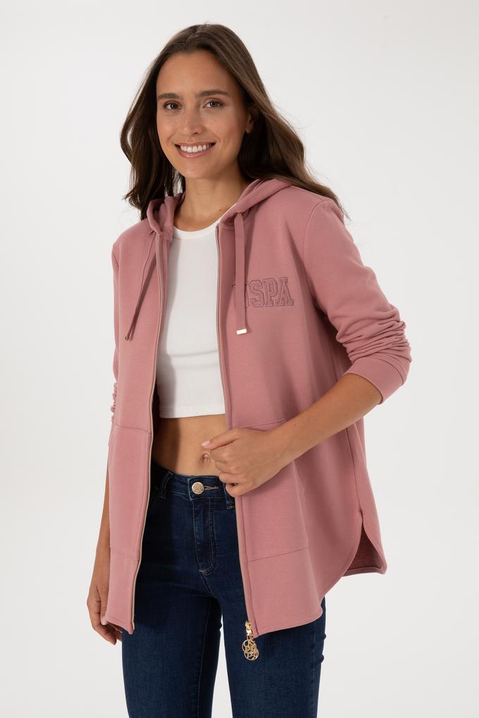 Kadın Gül Kurusu Fermuarlı Kapüşonlu Sweatshırt