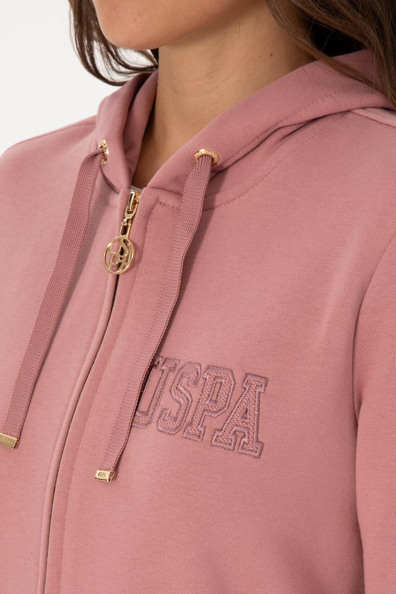 Kadın Gül Kurusu Fermuarlı Kapüşonlu Sweatshırt - 50307714052