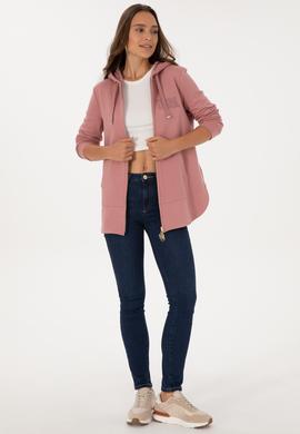 Kadın Gül Kurusu Fermuarlı Kapüşonlu Sweatshırt - 50307714052