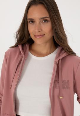 Kadın Gül Kurusu Fermuarlı Kapüşonlu Sweatshırt - 50307714052