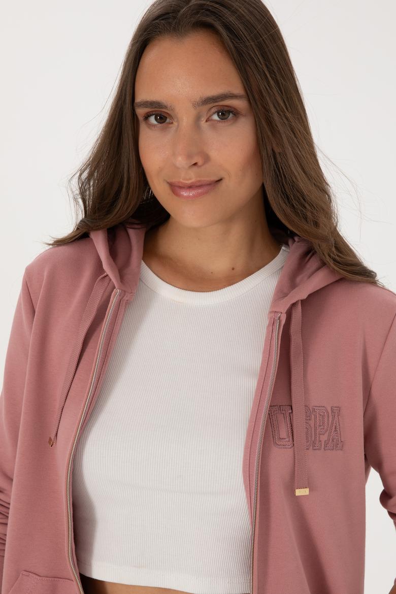 Kadın Gül Kurusu Fermuarlı Kapüşonlu Sweatshırt - 50307714052