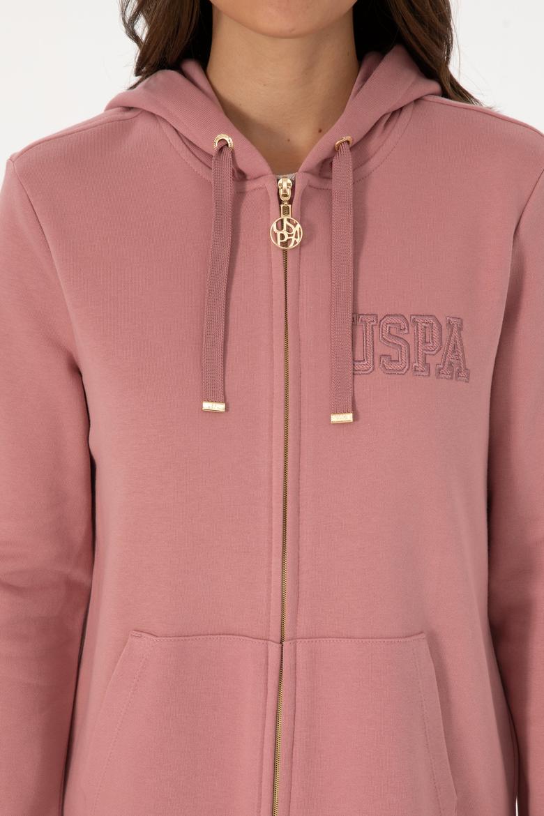 Kadın Gül Kurusu Fermuarlı Kapüşonlu Sweatshırt - 50307714052