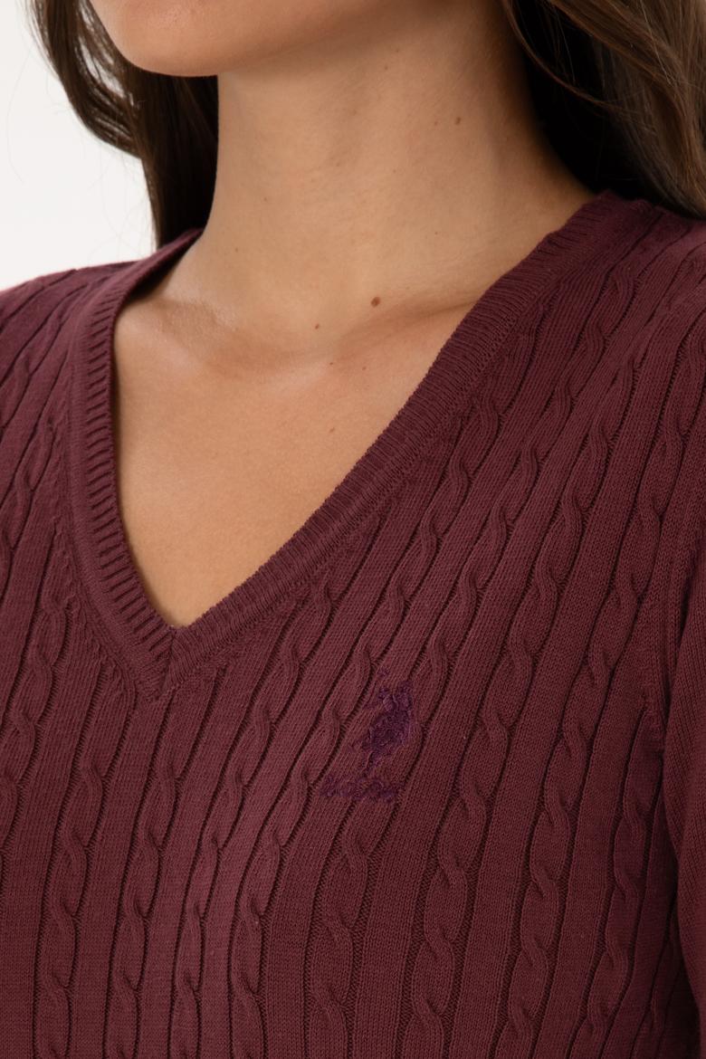 Kadın Bordo Basic Kazak - 50307710038