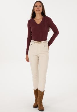 Kadın Bordo Basic Kazak - 50307710038