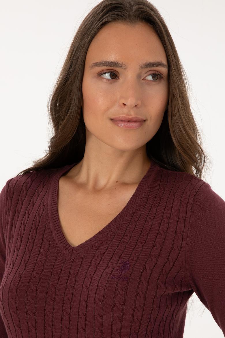 Kadın Bordo Basic Kazak - 50307710038