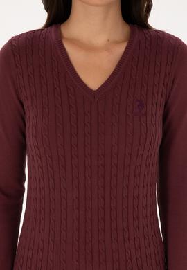 Kadın Bordo Basic Kazak - 50307710038