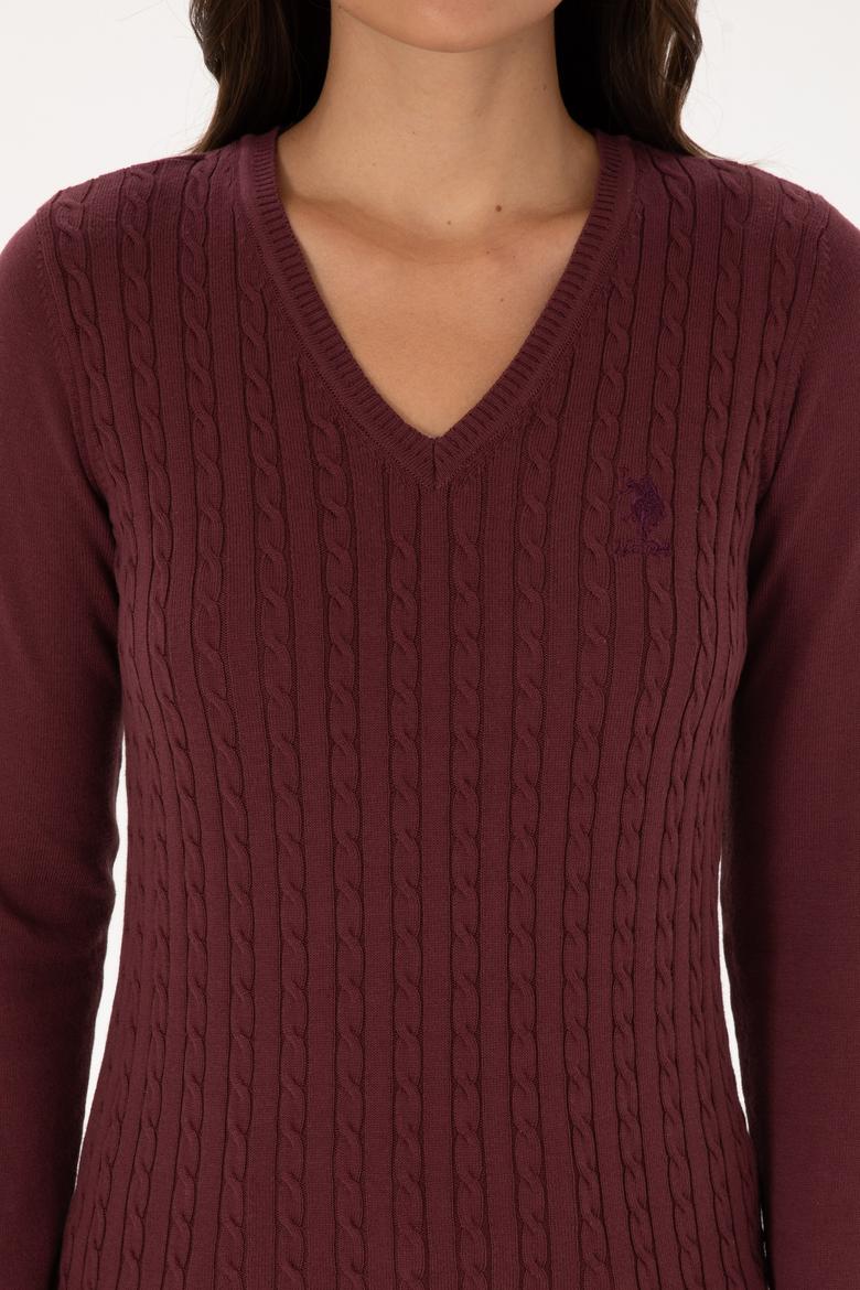 Kadın Bordo Basic Kazak - 50307710038