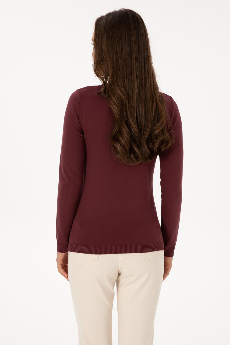 Kadın Bordo Basic Kazak - 50307710038