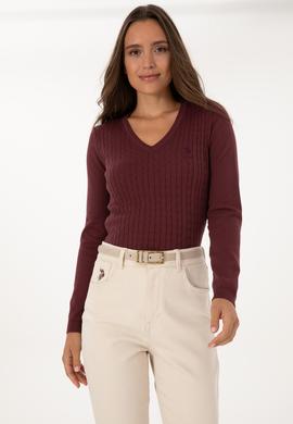 Kadın Bordo Basic Kazak - 50307710038