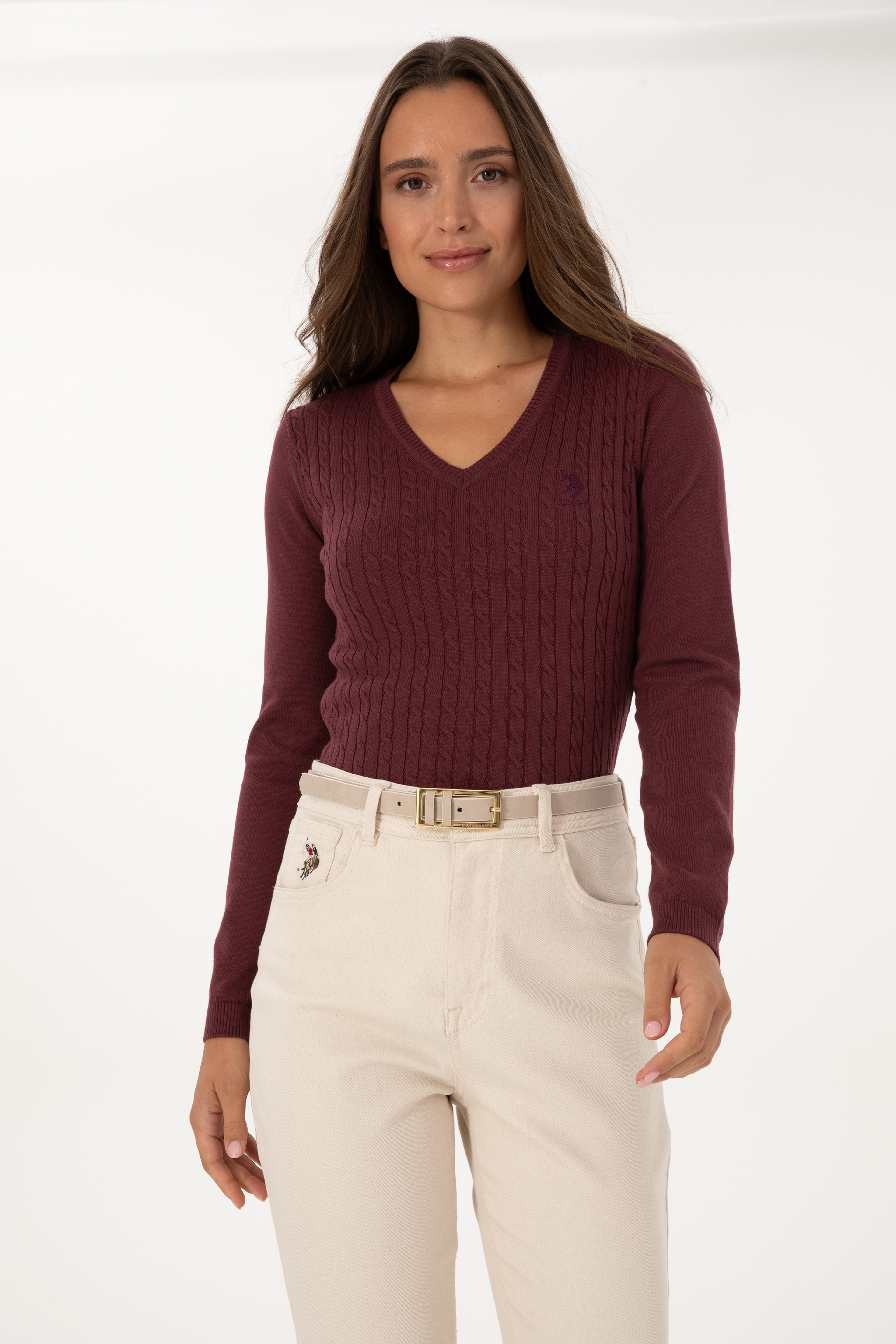 Kadın Bordo Basic Kazak - Image 1