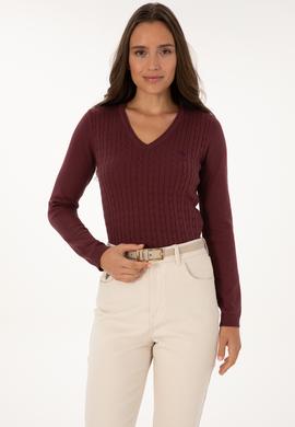 Kadın Bordo Basic Kazak - 50307710038