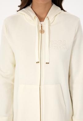 Kadın Krem Fermuarlı Kapüşonlu Sweatshırt - 50307714021