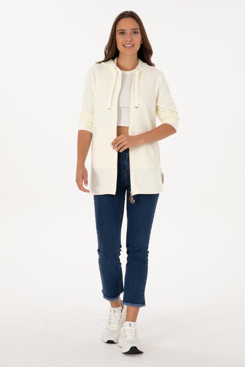 Kadın Krem Fermuarlı Kapüşonlu Sweatshırt - 50307714021