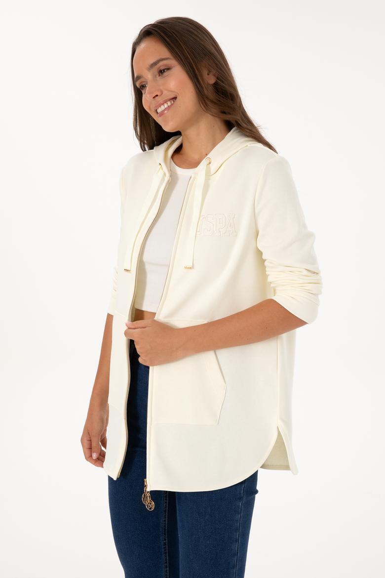Kadın Krem Fermuarlı Kapüşonlu Sweatshırt - 50307714021