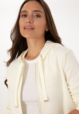 Kadın Krem Fermuarlı Kapüşonlu Sweatshırt - 50307714021