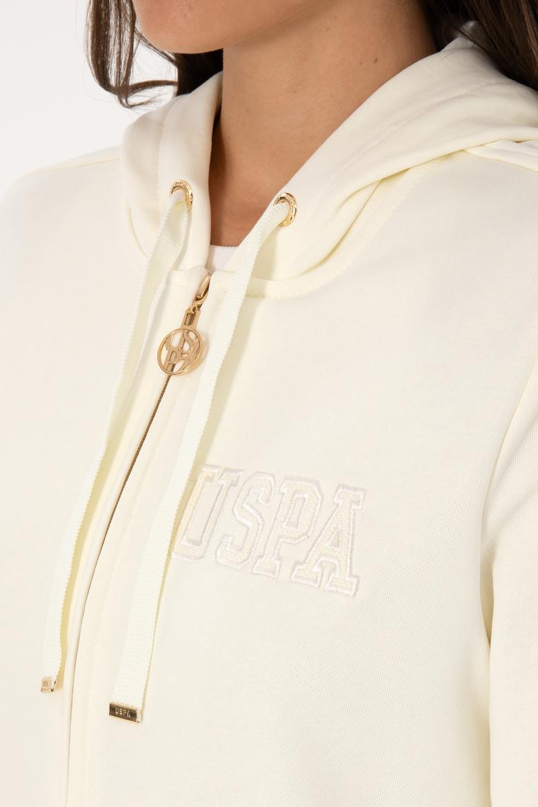 Kadın Krem Fermuarlı Kapüşonlu Sweatshırt - 50307714021