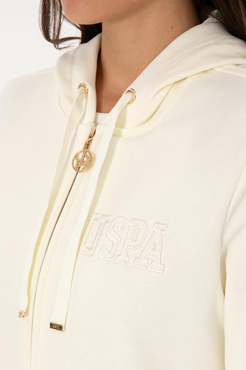 Kadın Krem Fermuarlı Kapüşonlu Sweatshırt