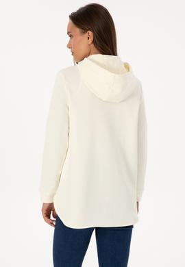 Kadın Krem Fermuarlı Kapüşonlu Sweatshırt - 50307714021