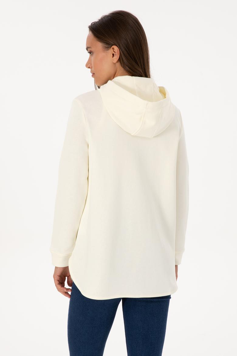 Kadın Krem Fermuarlı Kapüşonlu Sweatshırt - 50307714021