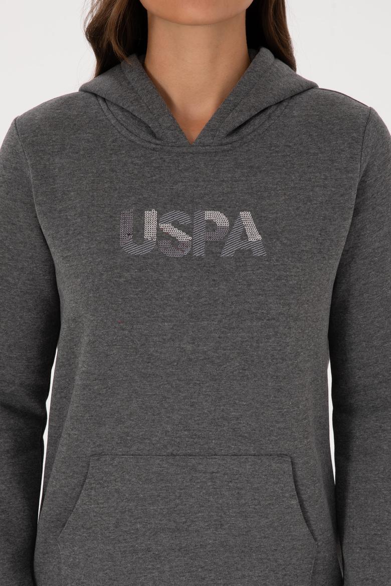 Kadın Antrasit Melanj Kapüşonlu Basic Sweatshirt - 50307711078