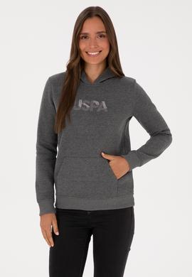 Kadın Antrasit Melanj Kapüşonlu Basic Sweatshirt - 50307711078