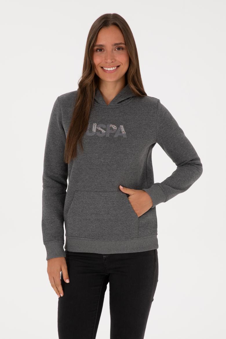 Kadın Antrasit Melanj Kapüşonlu Basic Sweatshirt