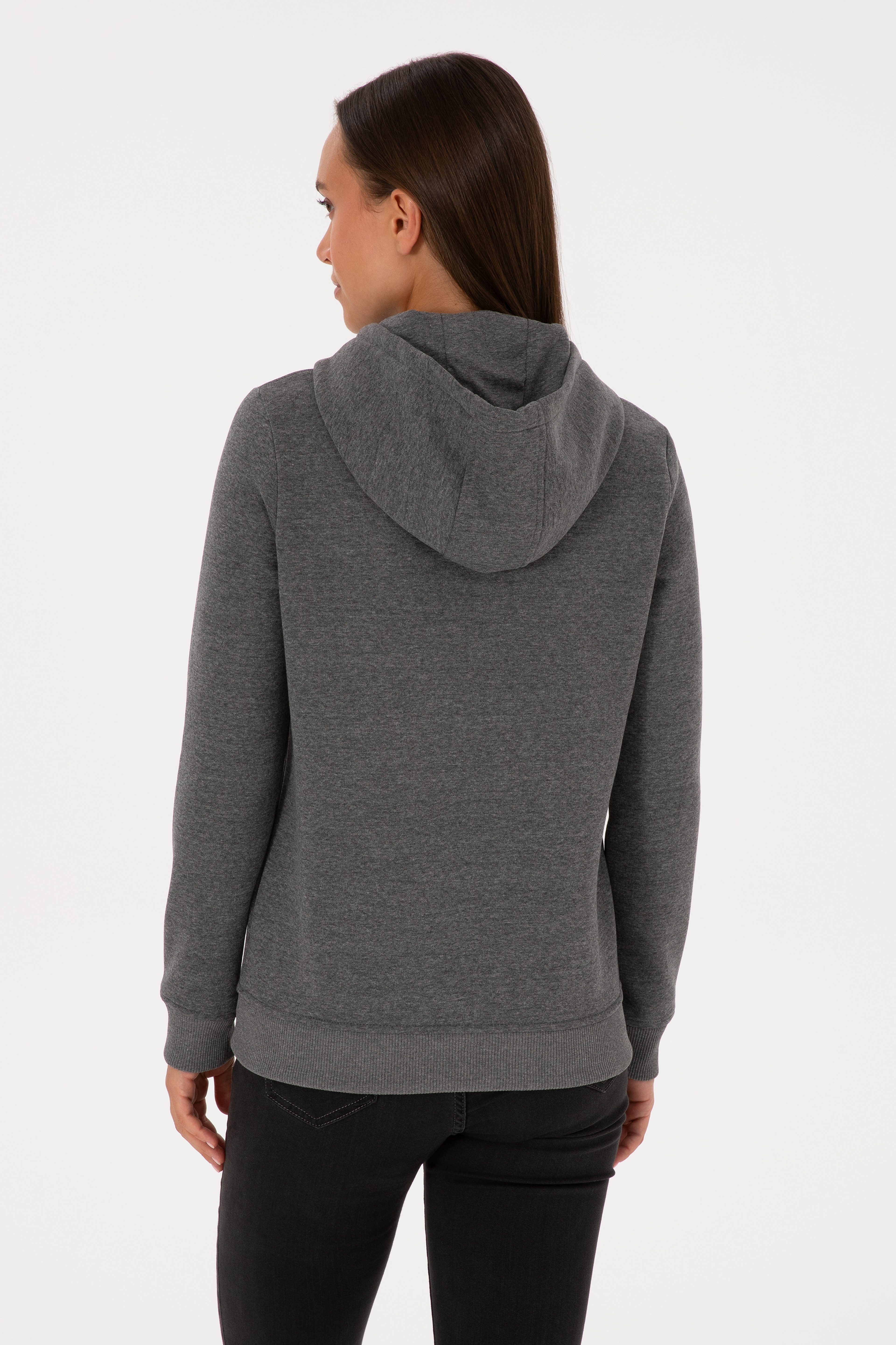 Kadın Antrasit Melanj Kapüşonlu Basic Sweatshirt