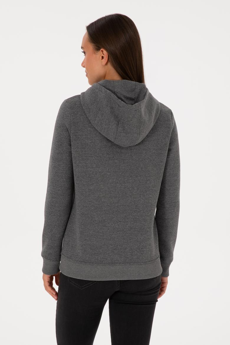 Kadın Antrasit Melanj Kapüşonlu Basic Sweatshirt - 50307711078