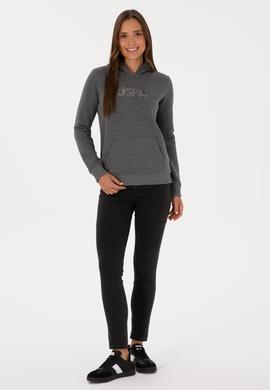 Kadın Antrasit Melanj Kapüşonlu Basic Sweatshirt - 50307711078