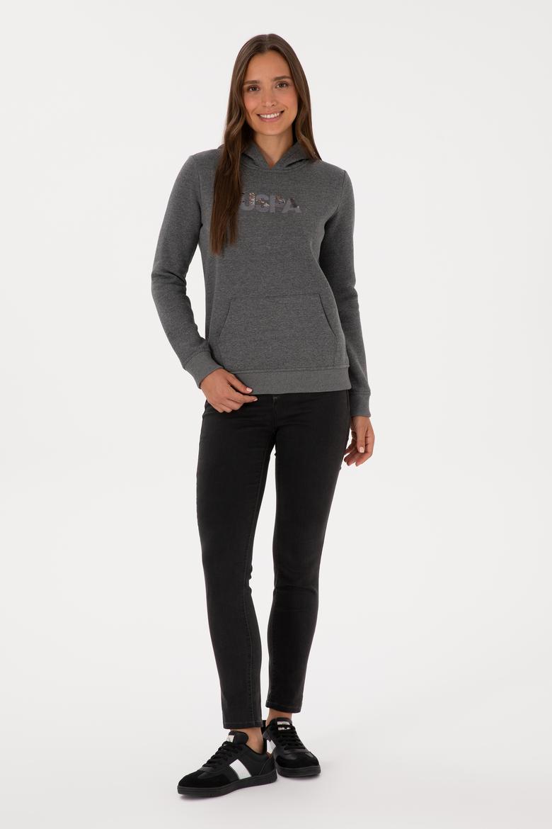 Kadın Antrasit Melanj Kapüşonlu Basic Sweatshirt - 50307711078