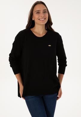 Kadın Siyah Bisiklet Yaka Basic Kazak - 50307735001