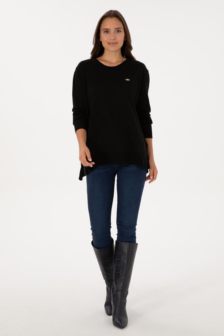 Kadın Siyah Bisiklet Yaka Basic Kazak - 50307735001