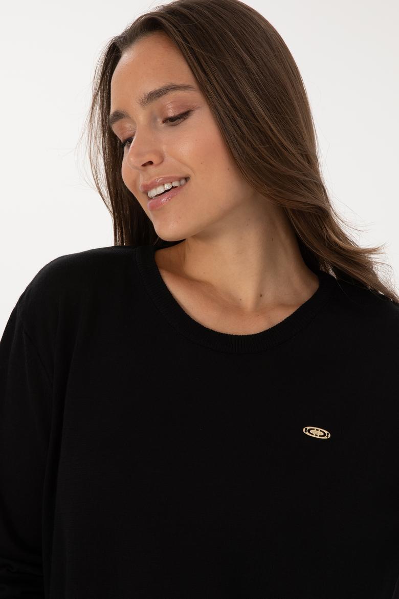 Kadın Siyah Bisiklet Yaka Basic Kazak - 50307735001