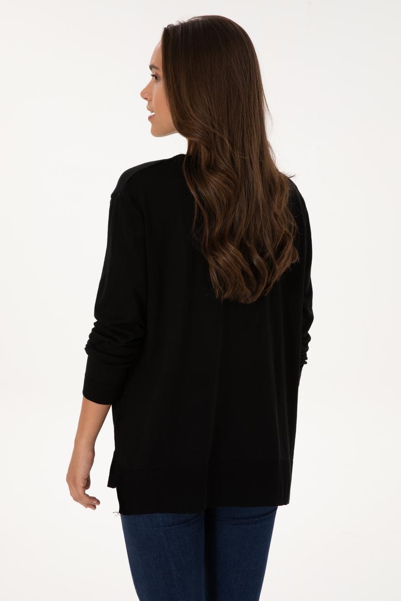 Kadın Siyah Bisiklet Yaka Basic Kazak - 50307735001