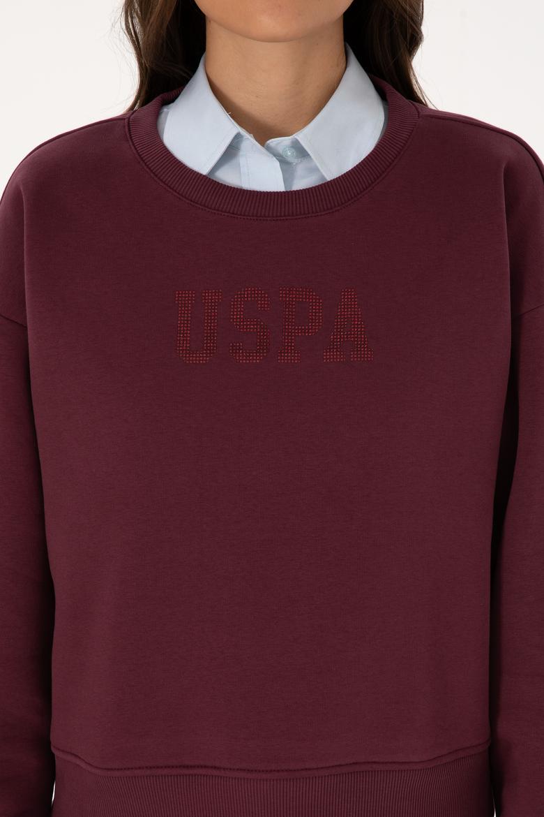 Kadın Bordo Bisiklet Yaka Basic Sweatshirt - 50307752044