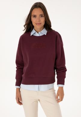 Kadın Bordo Bisiklet Yaka Basic Sweatshirt - 50307752044