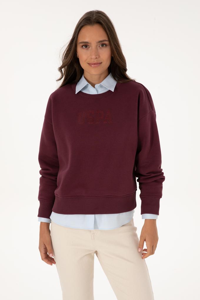Kadın Bordo Bisiklet Yaka Basic Sweatshirt