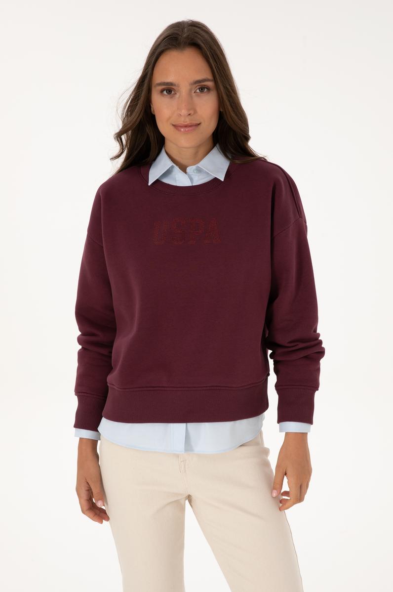 Kadın Bordo Bisiklet Yaka Basic Sweatshirt