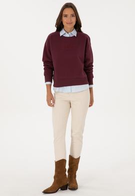 Kadın Bordo Bisiklet Yaka Basic Sweatshirt - 50307752044